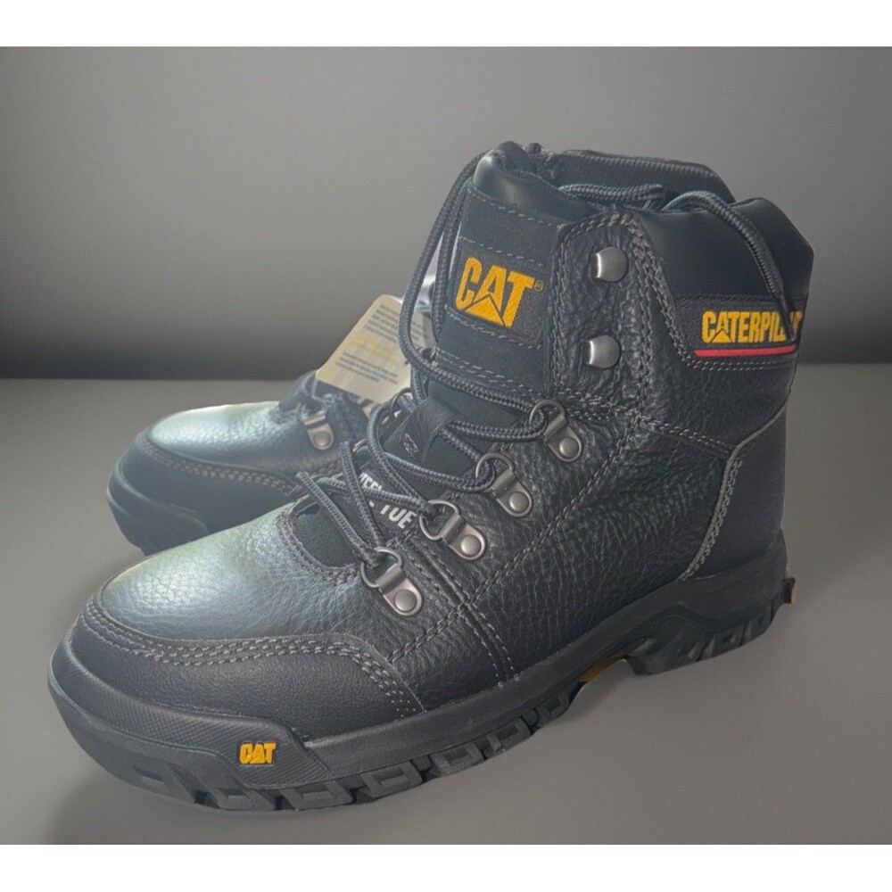 NIB Caterpillar Outline ST P90800 Black leather work boots Sz 7.5